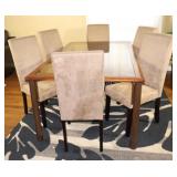 Dining Room Glass Beveled Table w 6 Parson Chairs