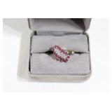 10 K Yellow Gold w Rubies & Diamonds Cluster Ring