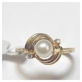 10K Fresh Water Pearl Diamond(0.02ct) Ring