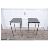 Set of Two Stainless & Wood Top Counter Stools