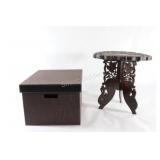 Wood Carved Side Table w Sturdy Fabric Storage Box