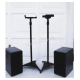 Set of Black Metal Speaker Stands w Speaker