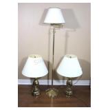 Brass Swing Floor Lamp w Matching Table Lights