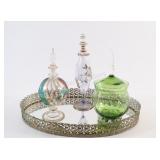 Oval Vanity Dresser Mirror Tray w Perfume Bottles
