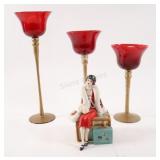 Red & Gold Candle Holders w Hallmark Barbie