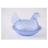 VTG Indiana Cornflower Blue Glass Hen on Nest