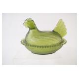 VTG Indiana Olive Green Glass Hen on Nest