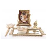 Vanity Mirrored Tray, Brush Set, Clock & Frame