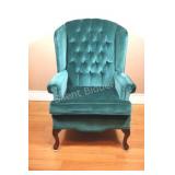 Emerald Green Velvet Tufted Wingback Armchair.