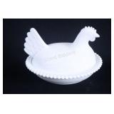 VTG Indiana Opaque White Milk Glass Hen on Nest