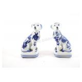 Traditional Blue & White Porcelain Dog Figurines