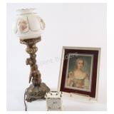 VTG Victorian Banquet Lamp, Jerger Clock, Print