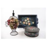 Fork Art Wooden Tray, Metal Tapestry Style Tin