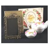 Floral Tea Pot Set w Ornate Pictures Frames, Album