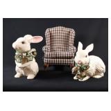 Doll WIng Back Chair w Ceramic Rabbits