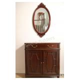Mahogany Finish Entrance Cabinet & Mirror Set
