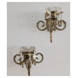 Ornate Brass Pair of Candle Wall Sconces