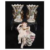 Capodimonte Cherub &  Porcelain Gold Gilt Fan Vase
