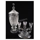 VTG Zalecar Apothecary Etched Jar & Candlebrae