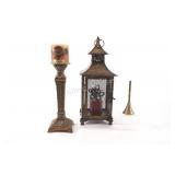 Metal Lantern, Pillar Candle Holder & Bass Bell