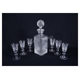 Bohemian-style Cut Crystal Decanter w Stemware