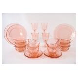 Arcoroc France Rosaline Pink Swirl Luncehon Set