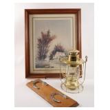Brass Railroad Lantern, Horseshoes & Print