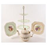 VTG 3-Tier High Tea, Square Dessert Plates,Teapot