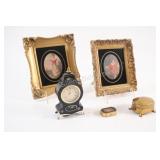 Rare Blue River Brass Box, Westclox Clock,Prints