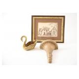 Brass Swan, Litho Print Artwork Wall Shelve Sconce