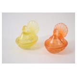 Miniature Yellow & Orange Glass Hen on Nests