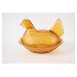 VTG Indiana  Amber Glass Hen on Nest