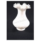 Fenton Silver Crest Spanish Lace Milk Glass Vase.