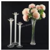 Tall, Glass Stem Fluted Taper Candle Holders