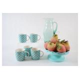 Beaded Decorative Fruit, Mugs & Glass Pitcher