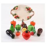 Large Ceramic Platter w Assorted Glass Fruit