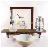 Embossed Glass Lantern, Pyrex Bowl, Wall Shelve