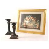 Party Lite Candle Holders w Fruit Basket Print