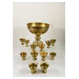 Brass Pedestal Punch Bowl Set with Cups