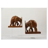 Hand Carved Large Wood Elephant Bookends