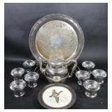 Silverplate Coffee Pot, Tray & Sundae Bowls