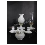 Milk Glass Hobnail Lamps, Vase & Candle Holders