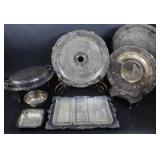 Silverplate Trays, Lidded Dish & Relish Tray
