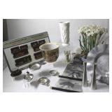 Noritake Vase, Pewter Vase, Lacquer Set of Trays