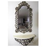 Decorative Carved Wood Mirror Shelf Entrance Set