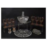 Pressed Glass Basket, Tray, Pink Stemware Glasses