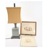 Crackle Finish Ceramic Table Lamp w Prints