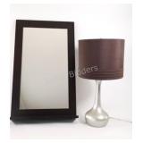 Brushed Table Lamp w Dark Wood Mirror w Shelf