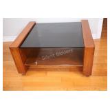 Mid- Century Modern Wood Coffee Table w Glass Top