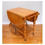 VTG Drop Leaf Tea Oak Cart w Drawer & Handle